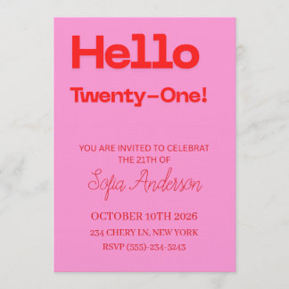 Convite Bold Pink Red 21st Birthday Invite