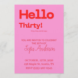Convite Bold Pink Red 30th Birthday Invite