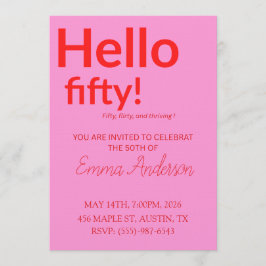 Convite Bold Pink Red 50th Birthday Invite