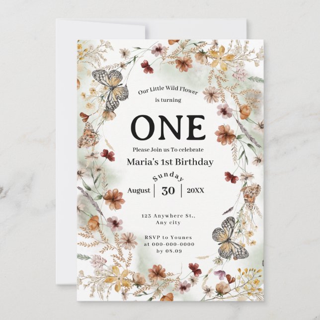 Convite Bold Rustic Floral Baby Birday (Frente)