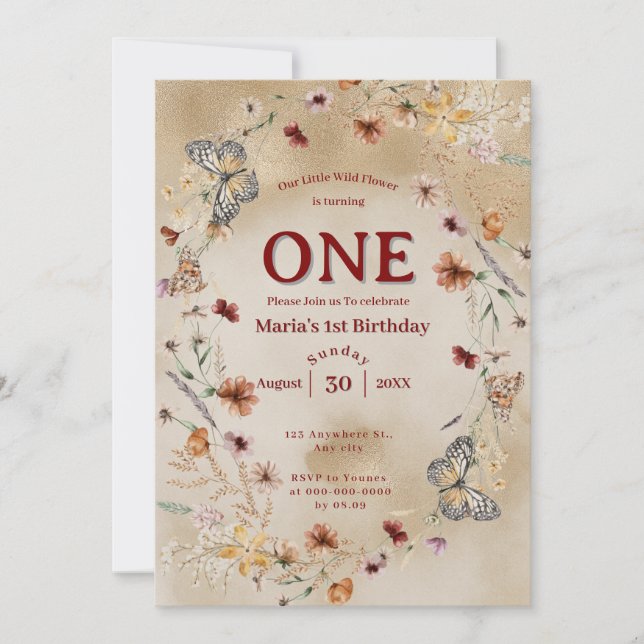 Convite Bold Rustic Floral Baby Birday (Frente)