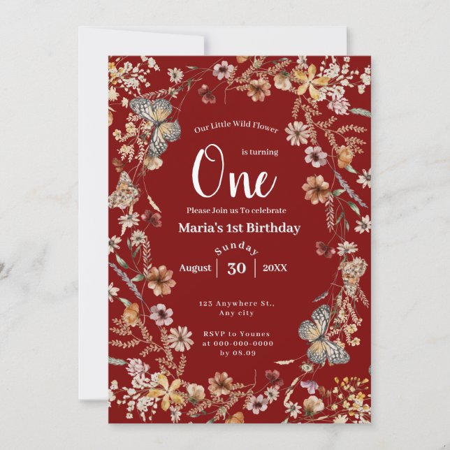 Convite Bold Rustic Floral Baby Birday (Frente)