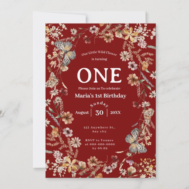 Convite Bold Rustic Floral Baby Birday (Frente)