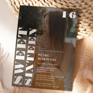 Convite Bold, simples foto branca, doce, 16 anos