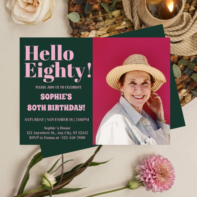 Convite Bold Typografia 80 Moderna Festa de Foto de Aniver (Criador carregado)