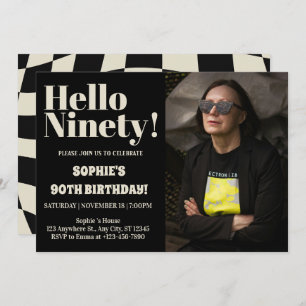 Convite Bold Typografia Black Modern Ninety 90 Birthday