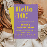 Convite Bold Typografia Purple aniversário de 40 anos<br><div class="desc">Tipografia Negra Tipografia Negra aniversário de 40 anos Moderna Convite de festas Roxa Tipografia Negra Típica Negra Convite de festas Negra Branca aniversário de 40 anos Moderna... Tipografia Negra Convite de festas Moderna aniversário de 40 anos "Tiro 40 nunca foi tão chique! Faça do seu aniversário de marco um aniversário...</div>