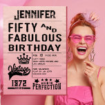 Convite Bold Typografia Rosa 50º Aniversário Moderno<br><div class="desc">Tipografia Negra Rosa 50º Aniversário. aparência exclusiva baseada em bilhetes de concertos antigos ou posters de concertos. Celebrar e honrar alguém numa festa de festa de aniversário 50 e Fabulosa. Apresenta estilo de tipografia divertido em preto e rosa.</div>