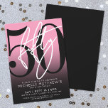 Convite Bold Typografia Rosa 50º Aniversário Moderno<br><div class="desc">Celebre cinquenta anos de estilo com este moderno e brilhante convite de aniversário 50º rosa. O design apresenta um grande "50" preto na maior parte da placa, com um estilo de escrita manual, branco "50", colocado sobre ele para uma aparência ousada e contemporânea. Os detalhes da festa ficam bem embaixo...</div>