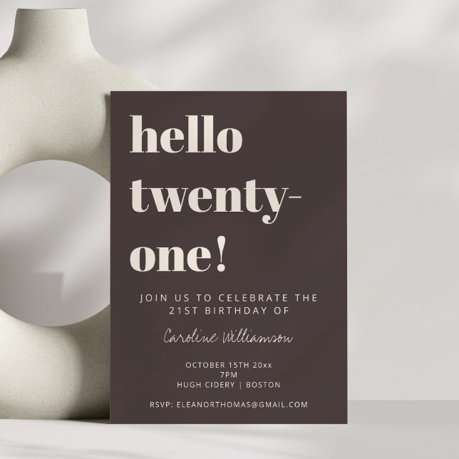 Convite Bold Typography Brown Modern 21st Birthday Party (Criador carregado)