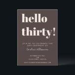 Convite Bold Typography Brown Modern 30th Birthday Party<br><div class="desc">This birthday invitation in brown features bold typography and a rich, neutral color palette for a modern milestone celebration. The layout highlights the age front and center, paired with clean details for the guest of honor, date, time, and location. Personalize the name and event details to match your celebration style...</div>