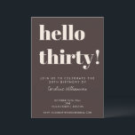 Convite Bold Typography Brown Modern 30th Birthday Party<br><div class="desc">This birthday invitation in brown features bold typography and a rich, neutral color palette for a modern milestone celebration. The layout highlights the age front and center, paired with clean details for the guest of honor, date, time, and location. Personalize the name and event details to match your celebration style...</div>