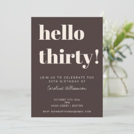 Convite Bold Typography Brown Modern 30th Birthday Party