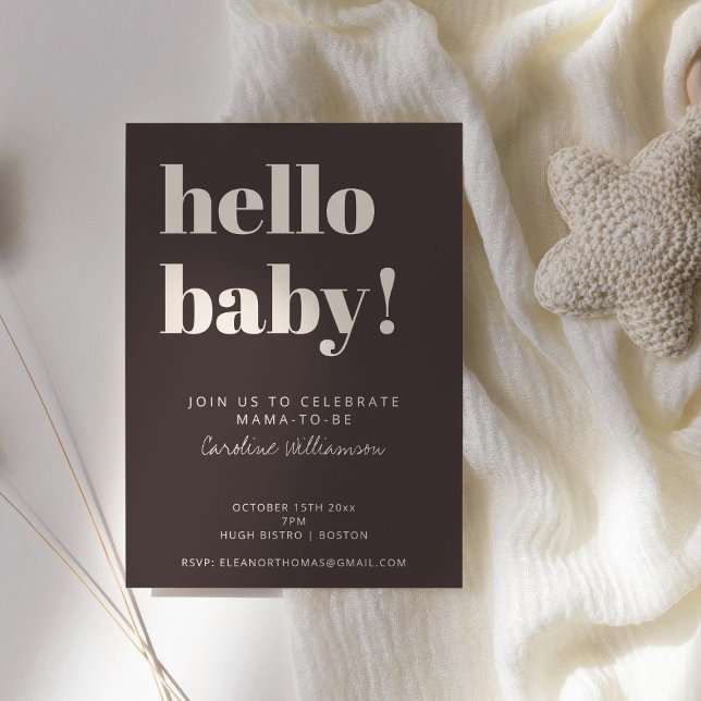 Convite Bold Typography Brown Modern Cute Baby Shower (Criador carregado)