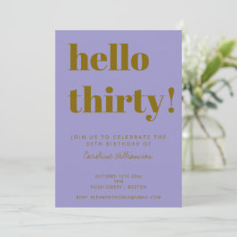 Convite Bold Typography Purple Gold Modern 30th Birthday