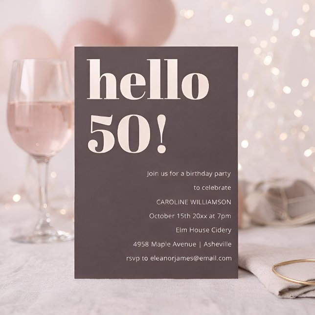 Convite Bold Warm Brown Modern Chic 50th Birthday Party (Criador carregado)