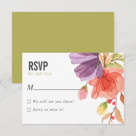 Convite Bold Watercolor Flores Selvagens Casamento Verde R
