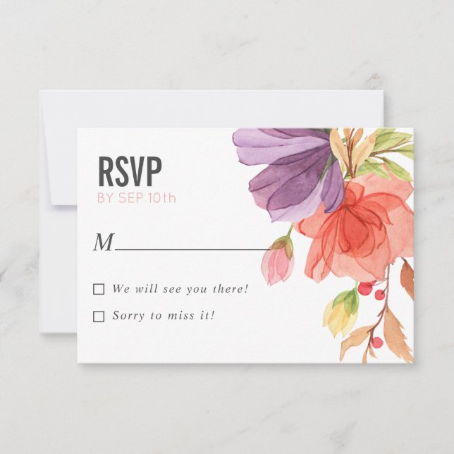 Convite Bold Watercolor Wildflower PINK casamento RSVP (Frente)