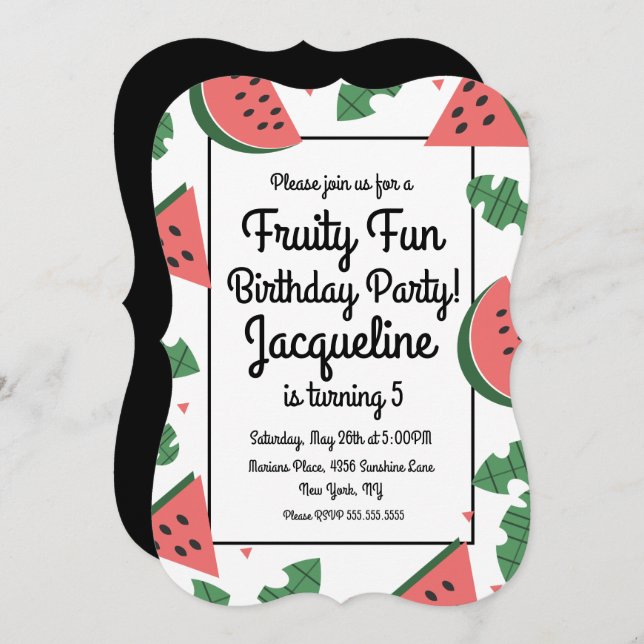 Convite Bold Watermelon Summer Frut Aniversário (Frente/Verso)