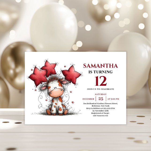 Convite Bold whimsical animals cow kids birthday invite (Bold whimsical animals party kids birthday invitation

)