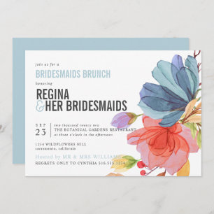 Convite Bold Wildflower Aqua Bridesmaids Brunch Luncheon