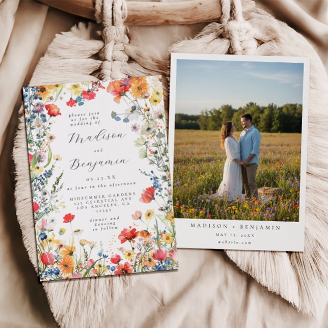 Convite Bold Wildflower Photo Wedding (Criador carregado)