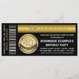 Convite Boleto de Aniversário de 40 anos Gold Ticket