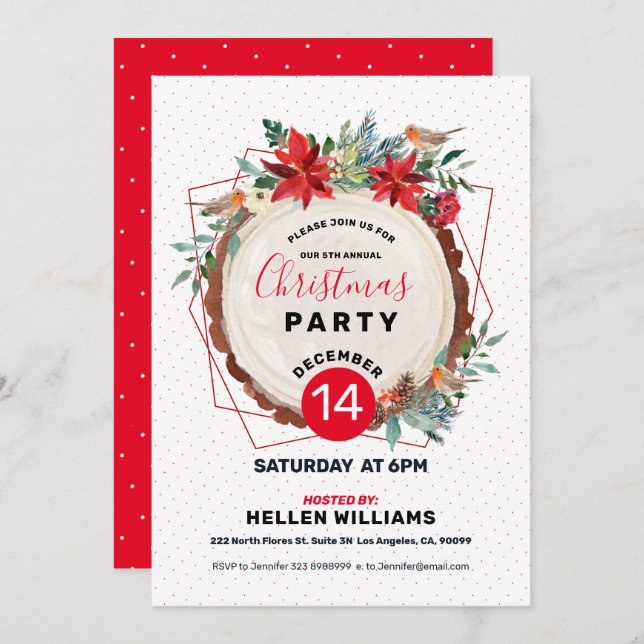 Convite Bolfinha de Natal e Terra Floral de Madeira de Nat (Frente/Verso)