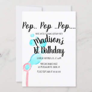 Convite Bolha de Aguarela Wand Pop Pop Pop Aniversário