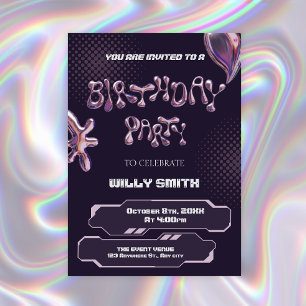 Convite Bolha metálica roxa Y2K