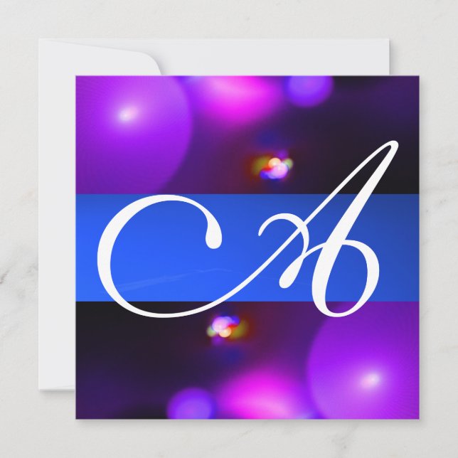 Convite BOLHA QUÂNTICA MONOGRAMA roxo azul (Frente)