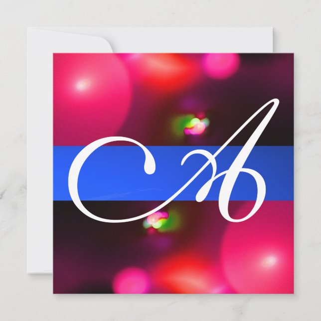 Convite BOLHA QUÂNTICA MONOGRAMA vermelha azul (Frente)