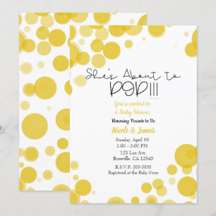 Convite Bolhas Amarelas Brancas com Bolinhas Ela Está Pres