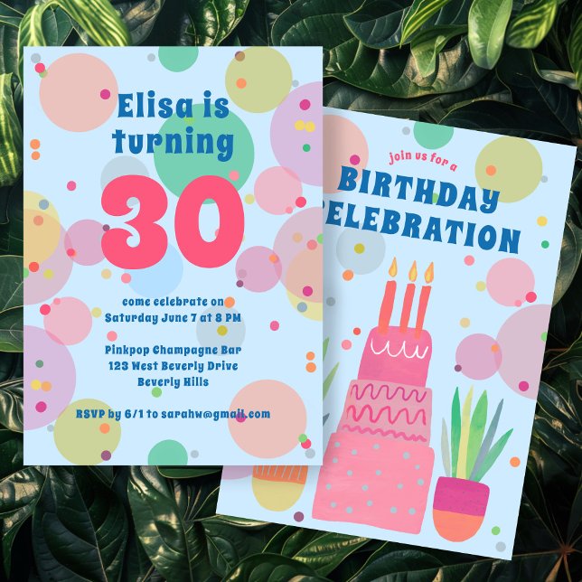 Convite Bolhas de Bolo Rosa Personalizadas para FESTA DE A (Pink Cake Bubbles Whimsical BIRTHDAY PARTY Custom Invitation
)