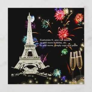 Convite Bolhas de champanhe Eiffel Tower+fireworks