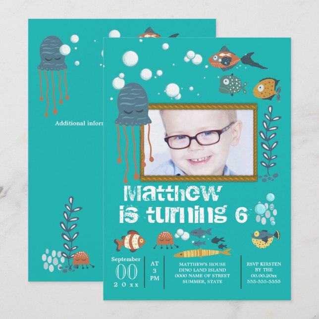 Convite Bolhas de polvo de peixe fresco sob a foto do mar (Frente/Verso)