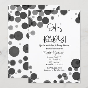Convite Bolhas de Pontos Polka Preto Branco OH BABY Chuvei