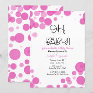 Convite Bolhas de Pontos Polka Rosa e Branco AH BABY Chá d