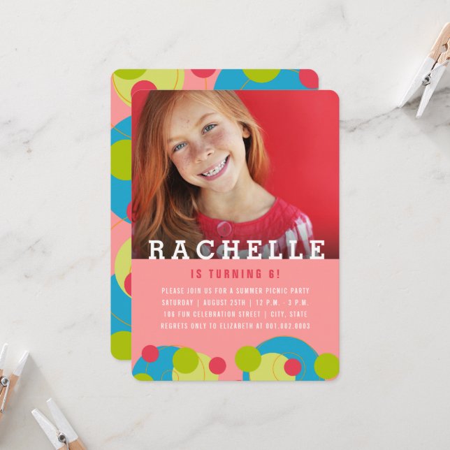 Convite Bolhas de Pontos Verdes Foto da Festa de aniversár (Frente/Verso In Situ)