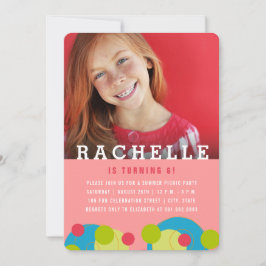 Convite Bolhas de Pontos Verdes Foto da Festa de aniversár