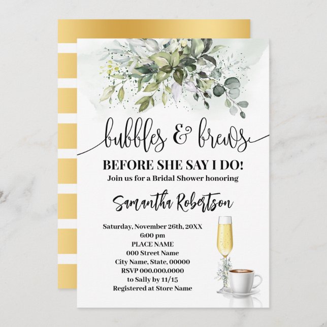 Convite Bolhas de verde e quebra Chá de panela de café (Frente/Verso)