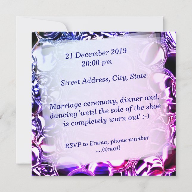 Convite Bolhas de vidro ou de azul-chuvoso a rosa (Verso)