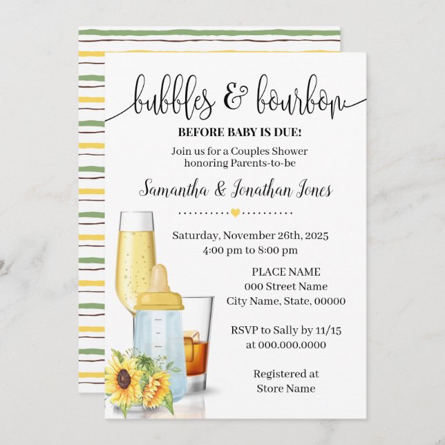 Convite Bolhas e brechas antes do bebê devido Chá de giras (Frente/Verso)