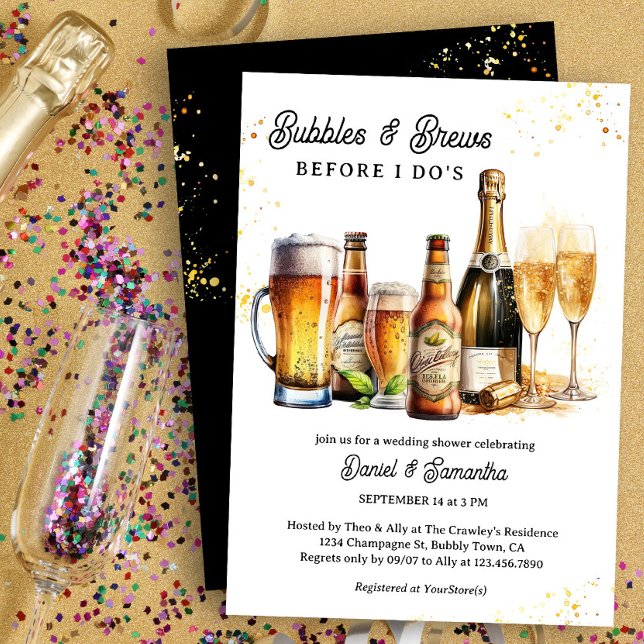 Convite Bolhas e Festa de noivado do Chá de casamento (Bubbles & Brews before I Do Wedding Shower Invitation)