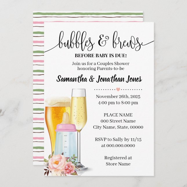 Convite Bolhas e sebes antes do bebê devido ao chá de fral (Frente/Verso)