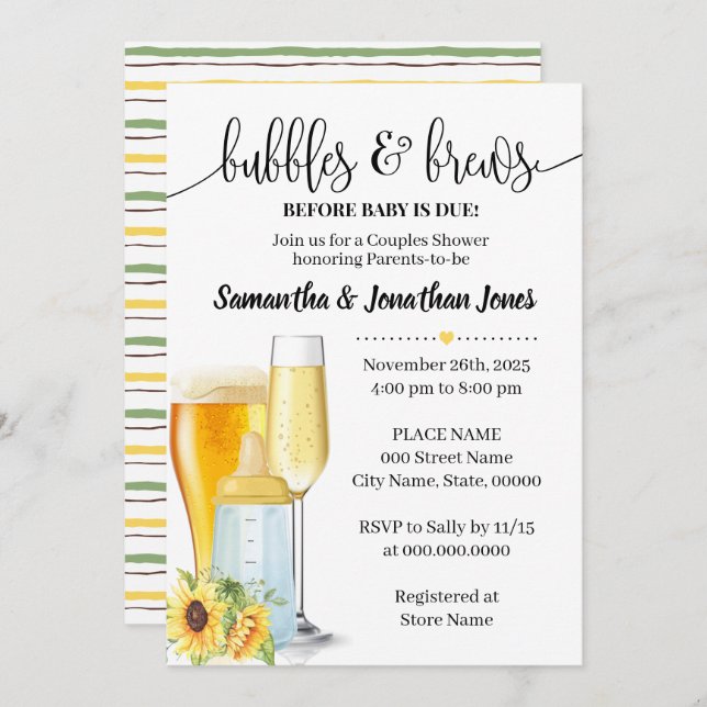 Convite Bolhas e seio antes do bebê devido ao chá de frald (Frente/Verso)