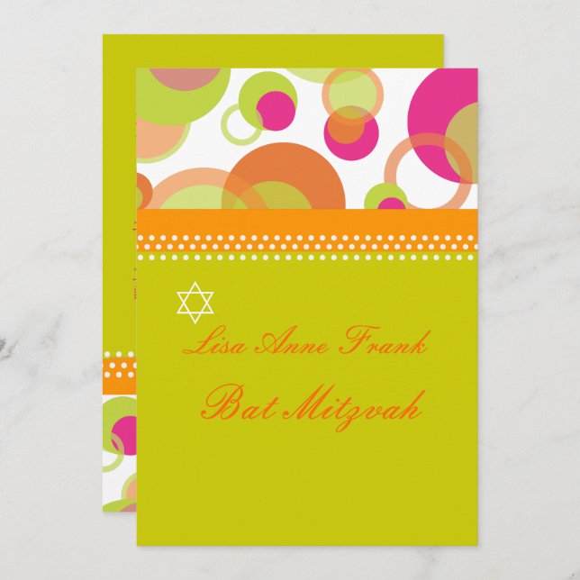 CONVITE BOLHAS MOD/CONVITE DE MITZVAH DE RETRO BAT (Frente/Verso)