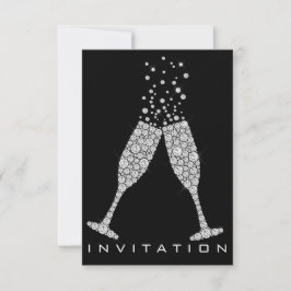 Convite Bolhas Óculos de Champanhe Cinza Coquetel Cristais