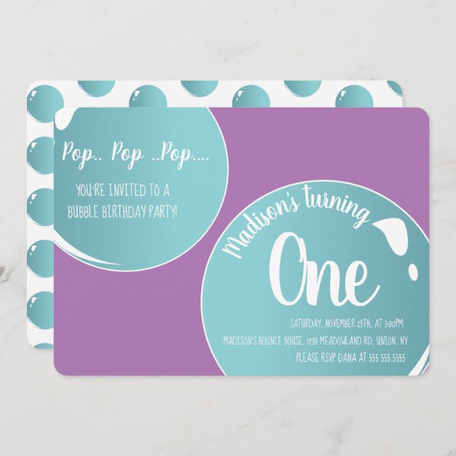 Convite Bolhas Pop Pop Pop de de de aniversário (Frente/Verso)