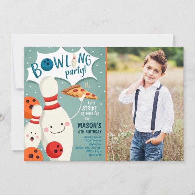 Convite Boliche Aniversário Chamando Garoto Pizza Ataca (Frente)